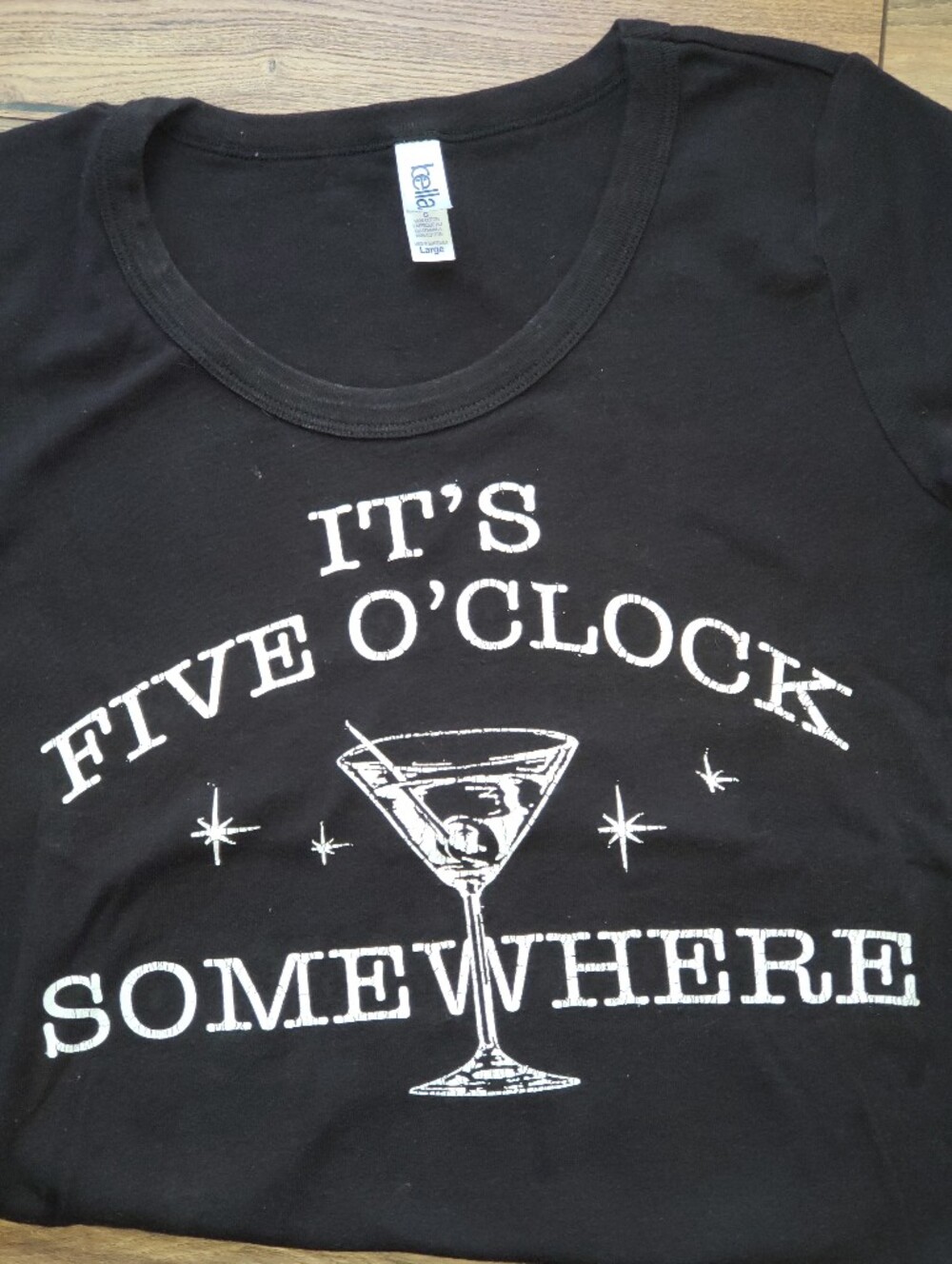 Abella Black Short Sleeve Tee with White 'It's Five O'Clock Somewhere' Graphic